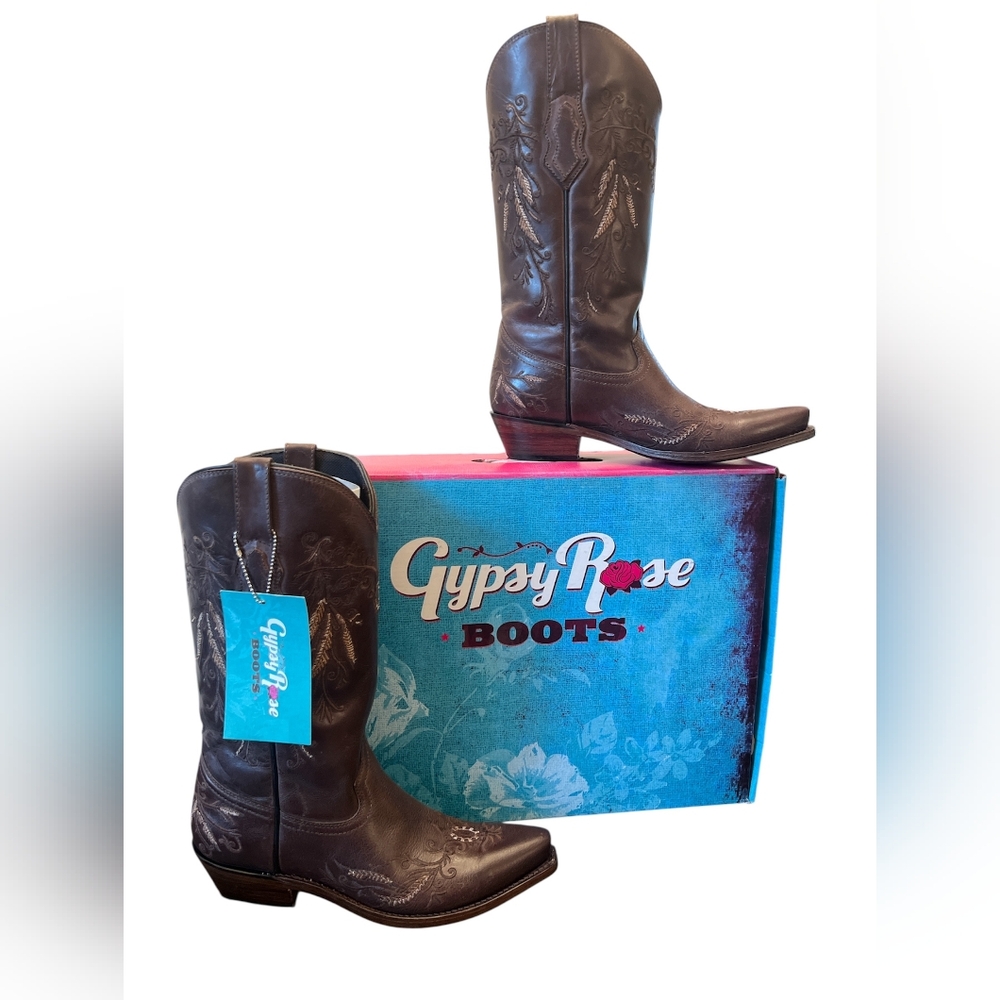 Gypsy Rose Women's Chocolate Brown Burnish Western Boots, Size 8